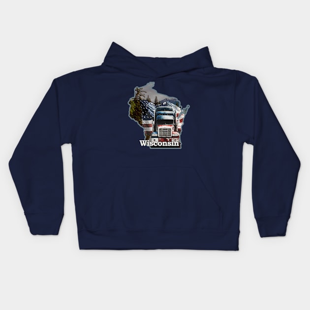 Wisconsin. Truck. Flag. Nature. Kids Hoodie by Grigory